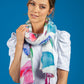 Floral and Palm Print Scarf with Tassel Corners