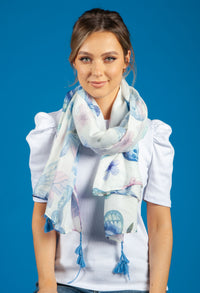 Butterfly Print Scarf with Tassel Corners