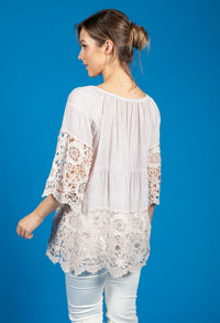 Lace Panel Relaxed Fit Blouse in Beige