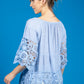 Lace panel Relaxed Fit Blouse in Faded Blue