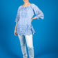 Lace panel Relaxed Fit Blouse in Faded Blue