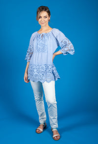 Lace panel Relaxed Fit Blouse in Faded Blue