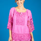 Lace Panel relaxed Fit Blouse in Fuchsia