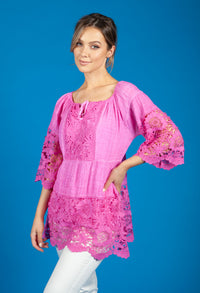 Lace Panel relaxed Fit Blouse in Fuchsia