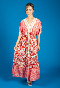 Soft Red Vintage Floral Print Dress