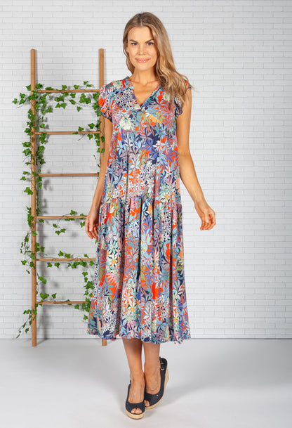 Tropic Print Dress in Navy