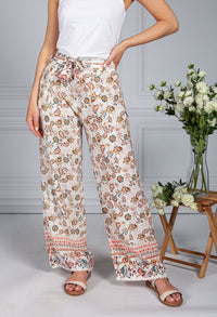 Vintage Floral Print Trousers in Cream