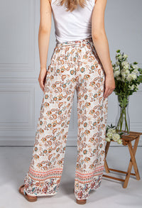 Vintage Floral Print Trousers in Cream