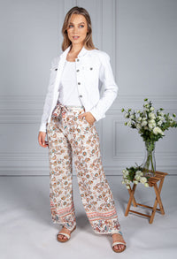 Vintage Floral Print Trousers in Cream