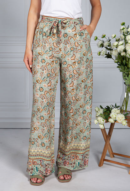 Vintage Floral Print Trousers in Sage