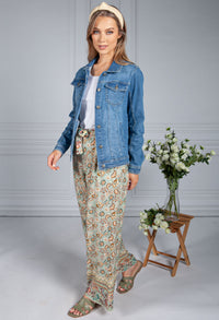 Vintage Floral Print Trousers in Sage