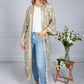 Vintage Floral Print Long Kimono Style Cardigan in Sage