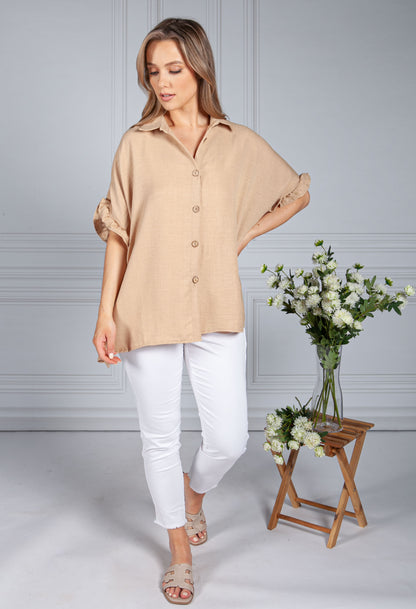 TAN OPTIC SHIRT COLLAR BLOUSE