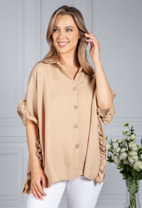 TAN OPTIC SHIRT COLLAR BLOUSE