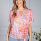 Silk Feel Kaleidoscope Print Top in Pink