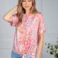 Silk Feel Kaleidoscope Print Top in Pink