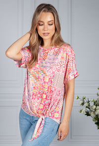 Silk Feel Kaleidoscope Print Top in Pink