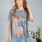 Silk Feel Kaleidoscope Print Top in Blue