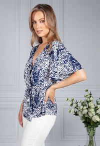 Wrap Style Wall Flower Print Top