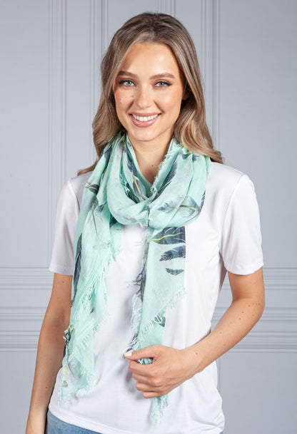 Mint Green Feathered Print Scarf