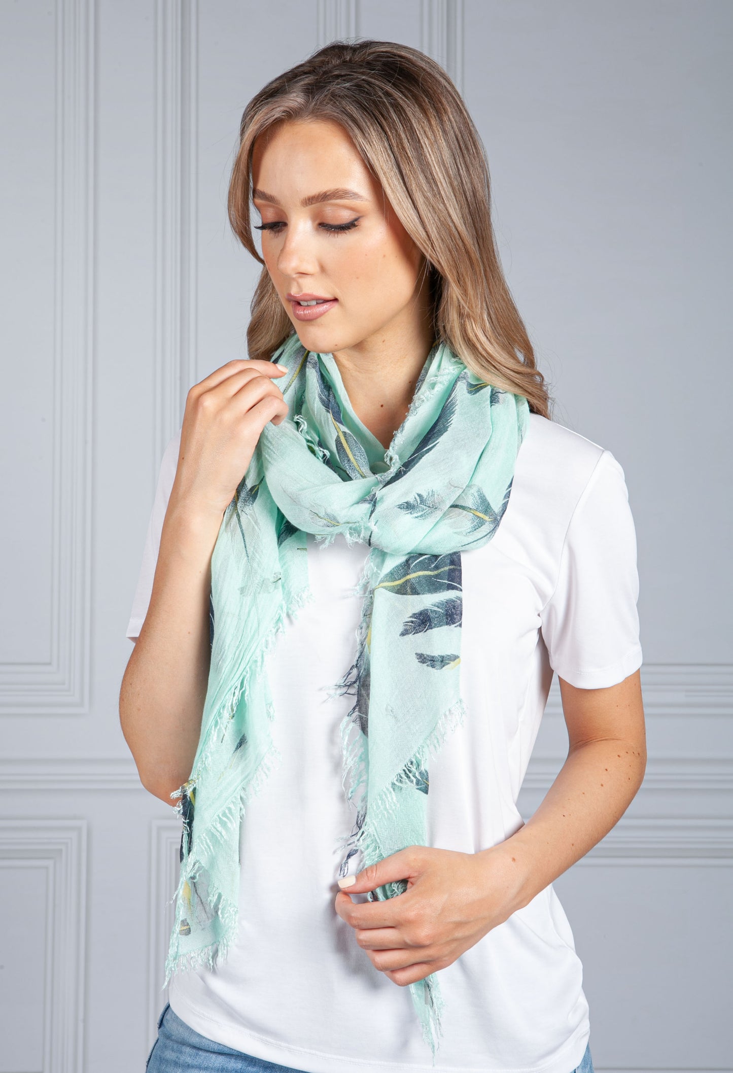 Mint Green Feathered Print Scarf