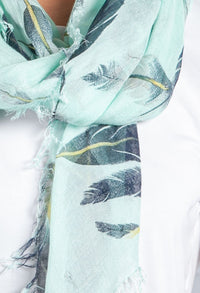 Mint Green Feathered Print Scarf