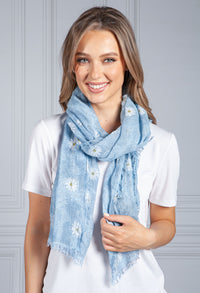 Garden Daisy Print Scarf in Sky Blue