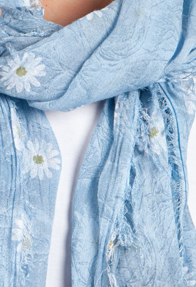 Garden Daisy Print Scarf in Sky Blue