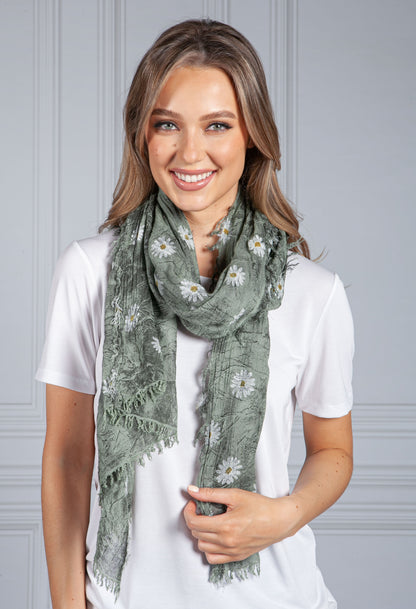 Garden Daisy Print Scarf in Green