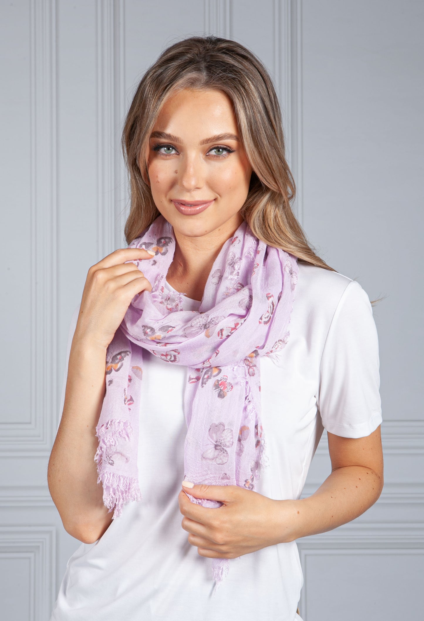 Summer Butterfly Print Scarf in Lilac