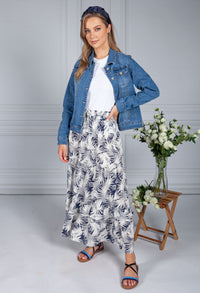 Palm Print Skirt in Navy