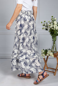 Palm Print Skirt in Navy