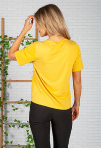 Mustard Top with Scalloped Neckline