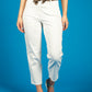 CROPPED TROUSERS WITH FRAYED HEM WHITE