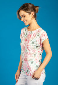 Pink and Misty Green Floral Print Top