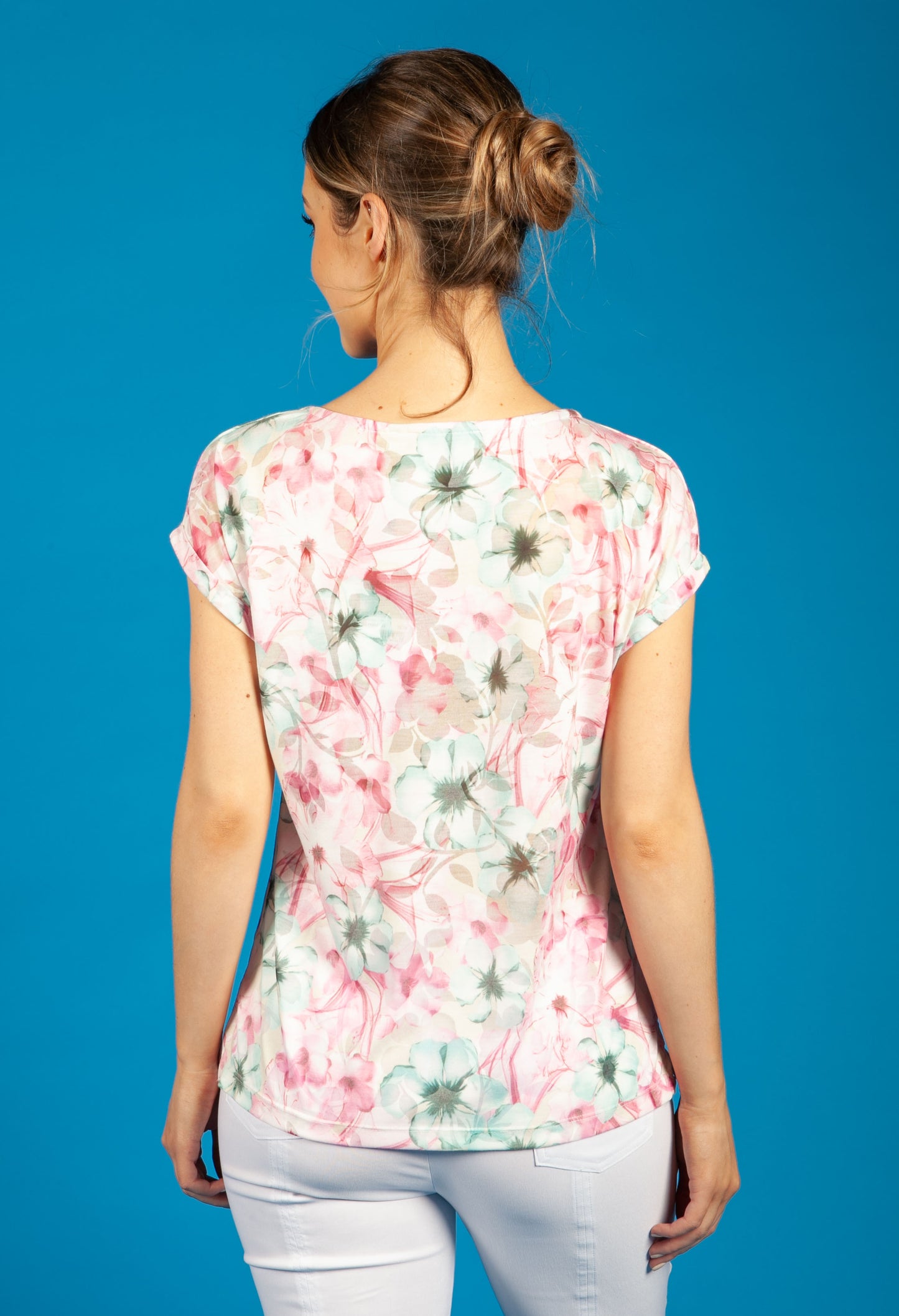 Pink and Misty Green Floral Print Top