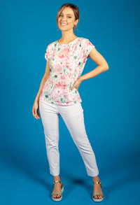 Pink and Misty Green Floral Print Top