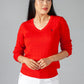 Red Cable Knit V Neck Jumper