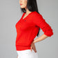 Red Cable Knit V Neck Jumper