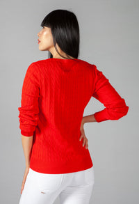 Red Cable Knit V Neck Jumper