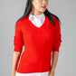 Red Cable Knit V Neck Jumper