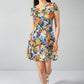 Navy and Yellow Tropical Print Dress