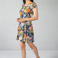 Navy and Yellow Tropical Print Dress