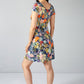 Navy and Yellow Tropical Print Dress