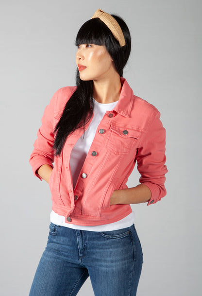 Summer Denim Jacket in Coral Pink