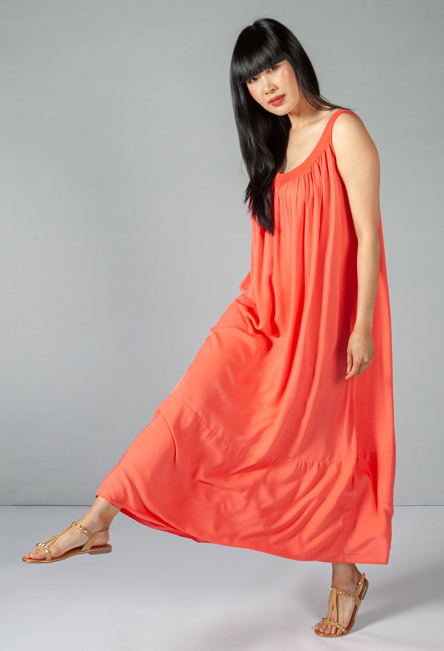 Coral Relaxed Fit Summer Dress