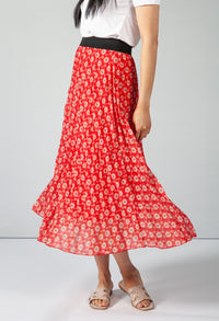 Vintage Print Ruby Red Skirt