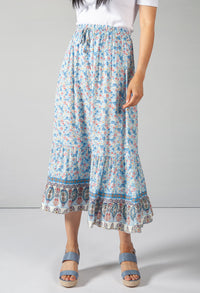 Mini Bloom Print Skirt in Sky Blue