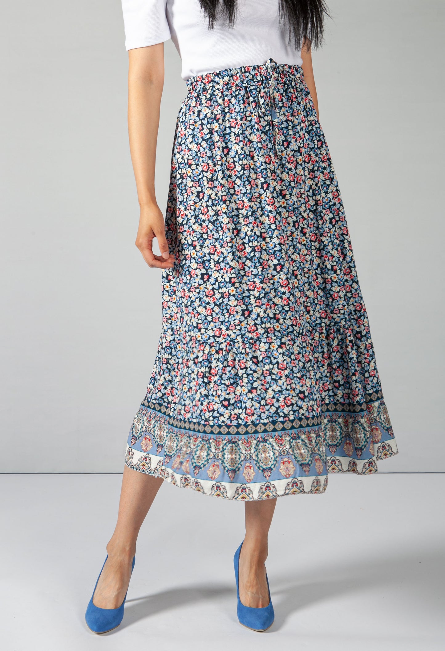 Mini Bloom Print Skirt in Navy