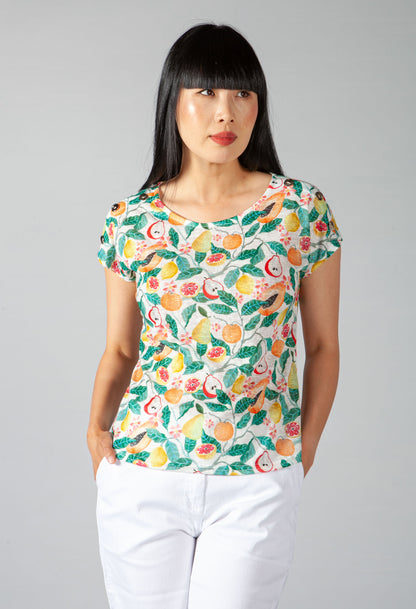 Lemon Print Top with Shoulder Detail